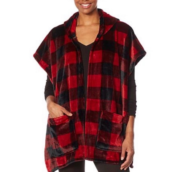 Wearable Animal Hooded Wrap Blanket Soft & Cozy Plaid Open Shawl W/Pockets New - Picture 4 of 16